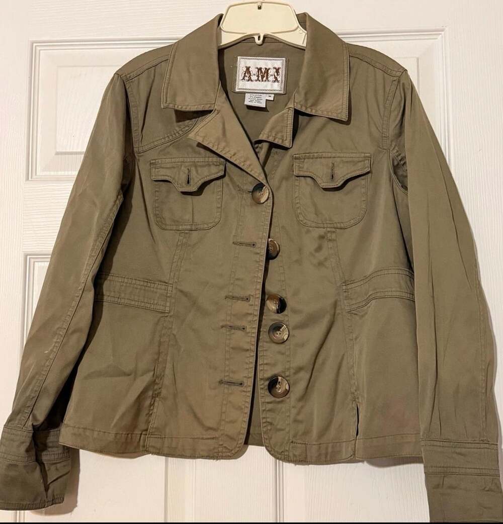 A-M-I Utility Jacket Size M Olive Green Cotton Spandex Safari